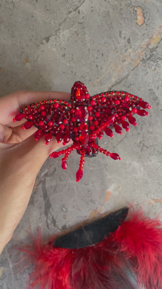 Scarlet Red Detachable Feathers Brooch